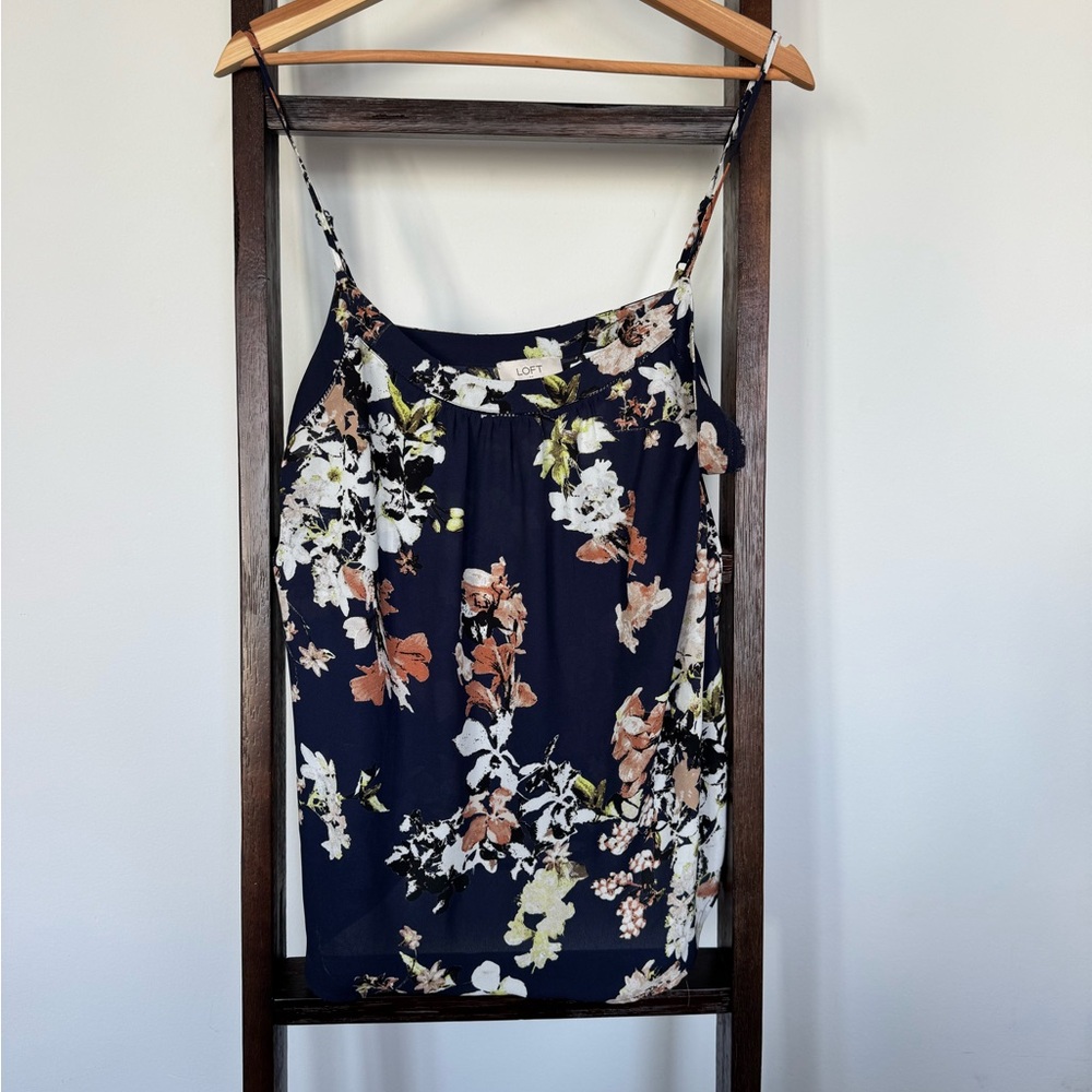 LOFT Navy Floral Tank Blouse Size Large Women’s Tank